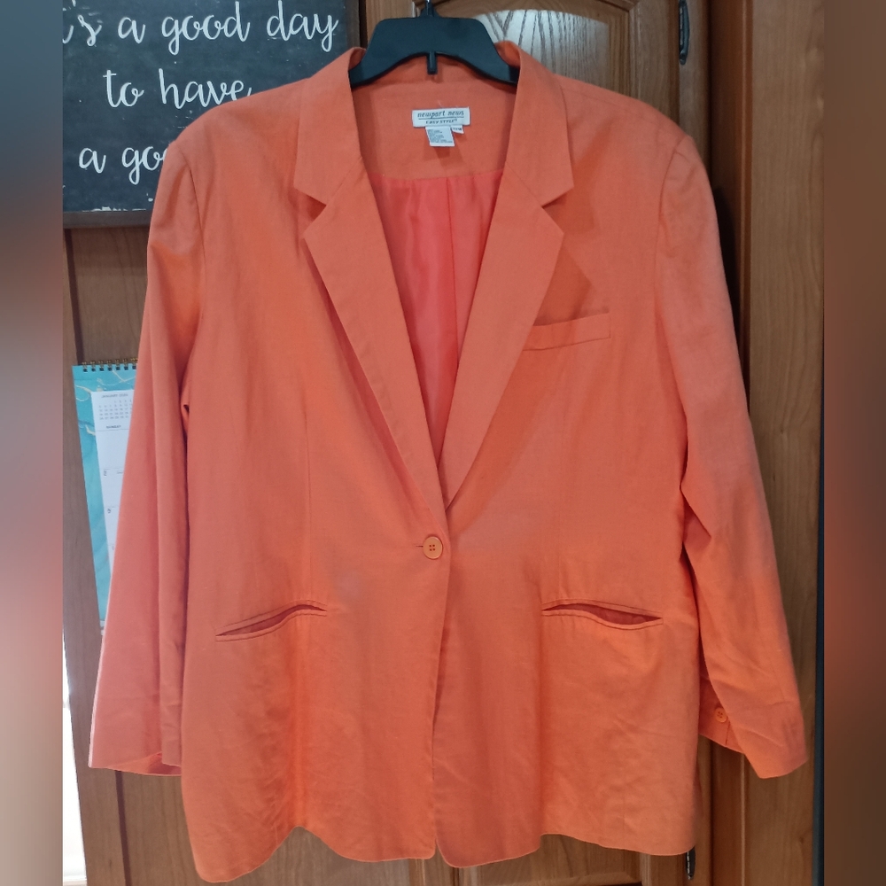 Newport News Easy Style Linen Blend Melon colored Blazer Jacket 22W